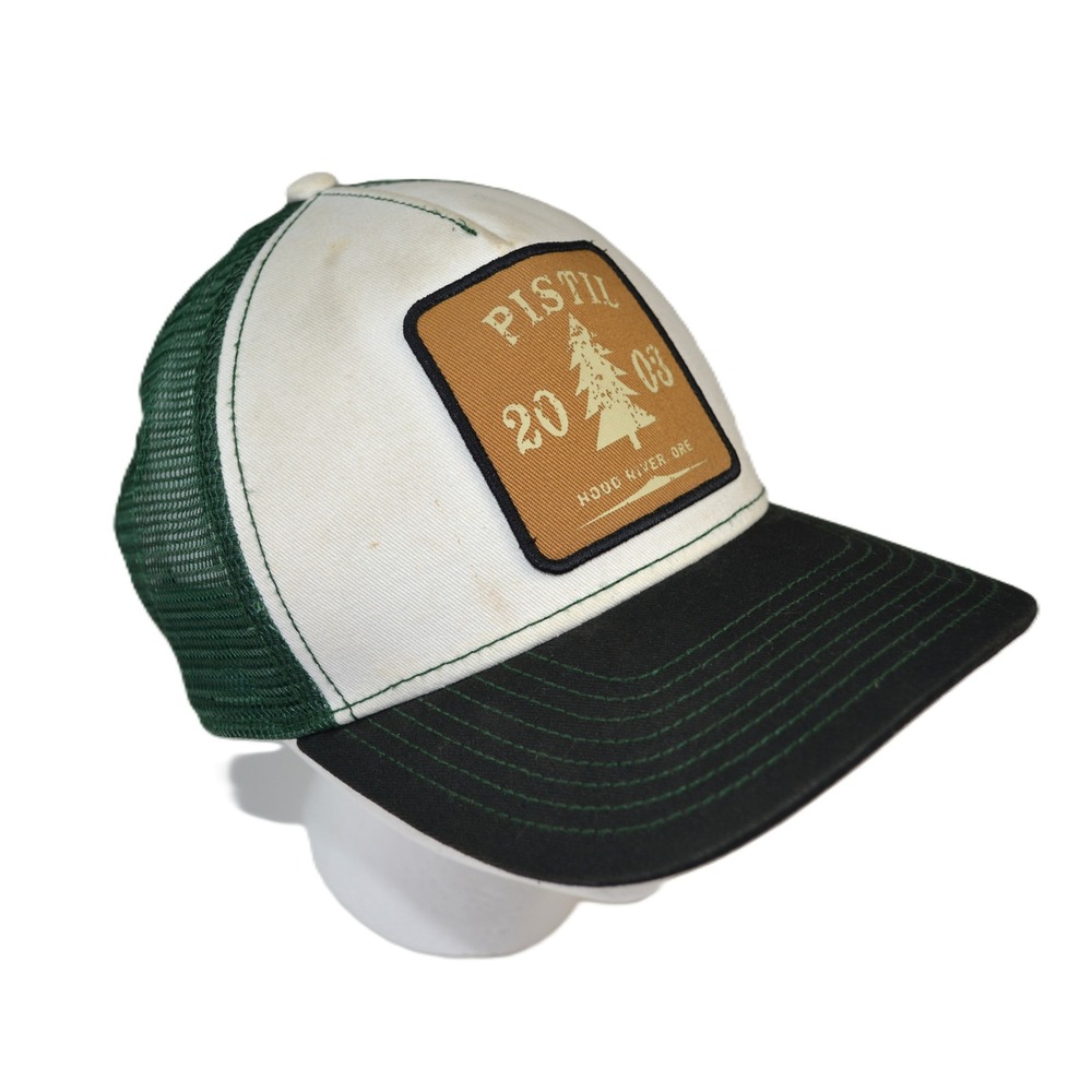 Pistil Designs Trucker Hat Green White Black Patch Snapback Mesh Cap Hood River